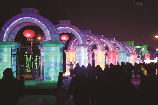 Ice lanterns and sculptures decorate Changchun