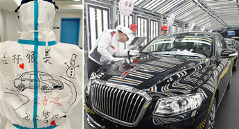 Jilin medics in Wuhan draw pictures of hometown scenery, landmarks on protective suits